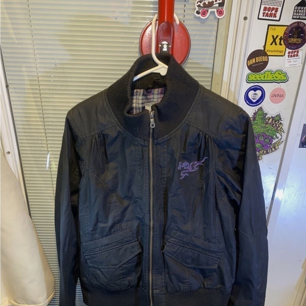 Harley-Davidson Black Bomber Jacket with Purple Logo Accent